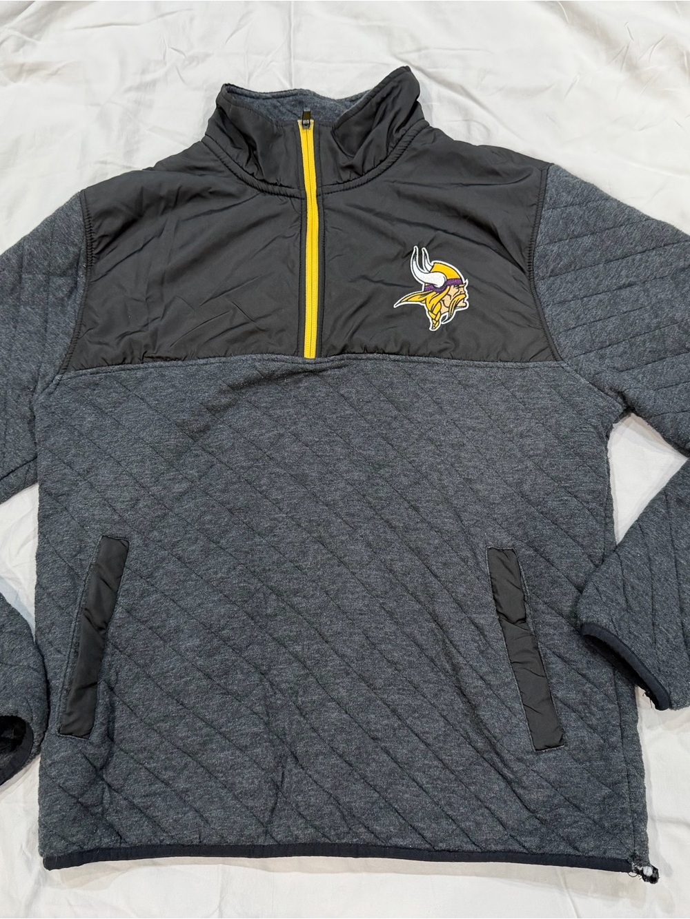 NFL Minnesota Vikings Quilted Gray & Black Pullover Jacket with Yellow Zip